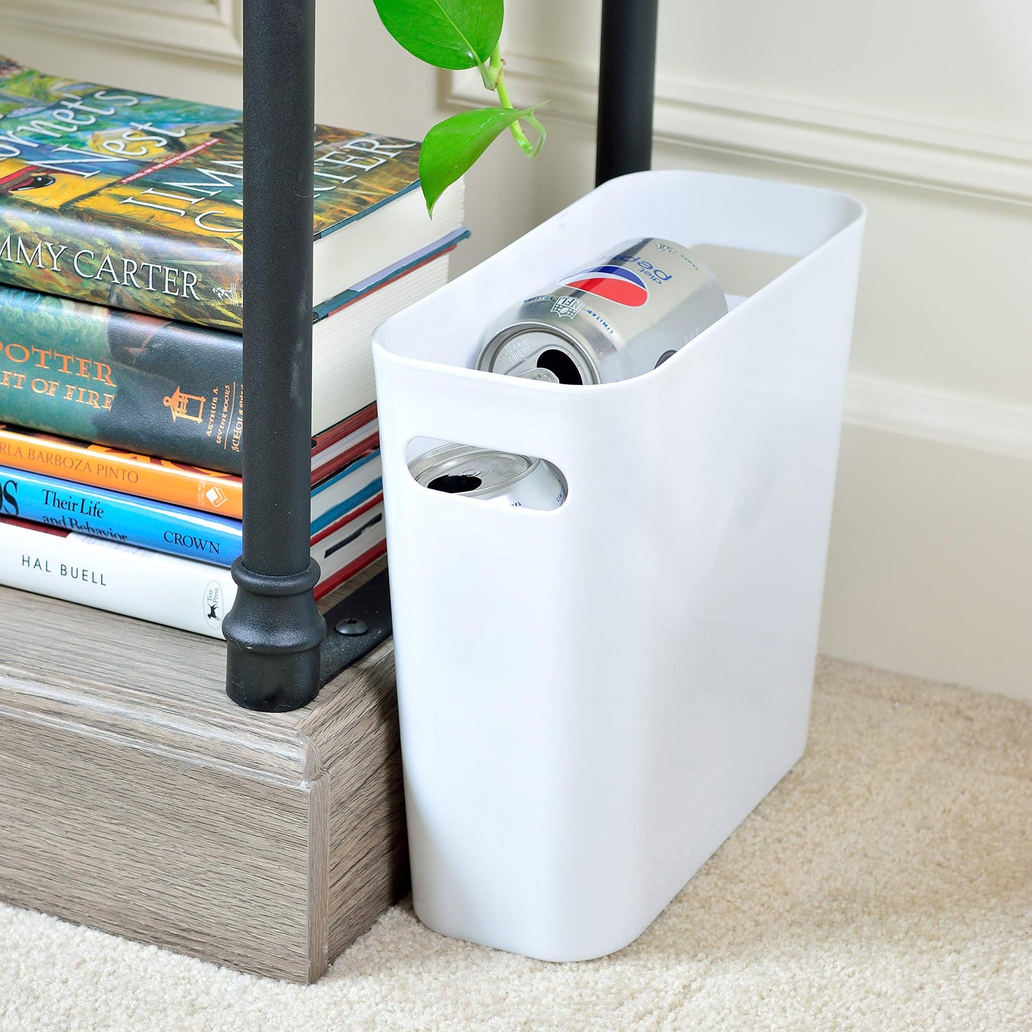 Youngever 1.5 Gallon Slim Trash Can, Plastic Garbage Container Bin, Small Trash Bin with Handles for Home Office, Living Room, Study Room, Kitchen, Bathroom (1 Pack White)