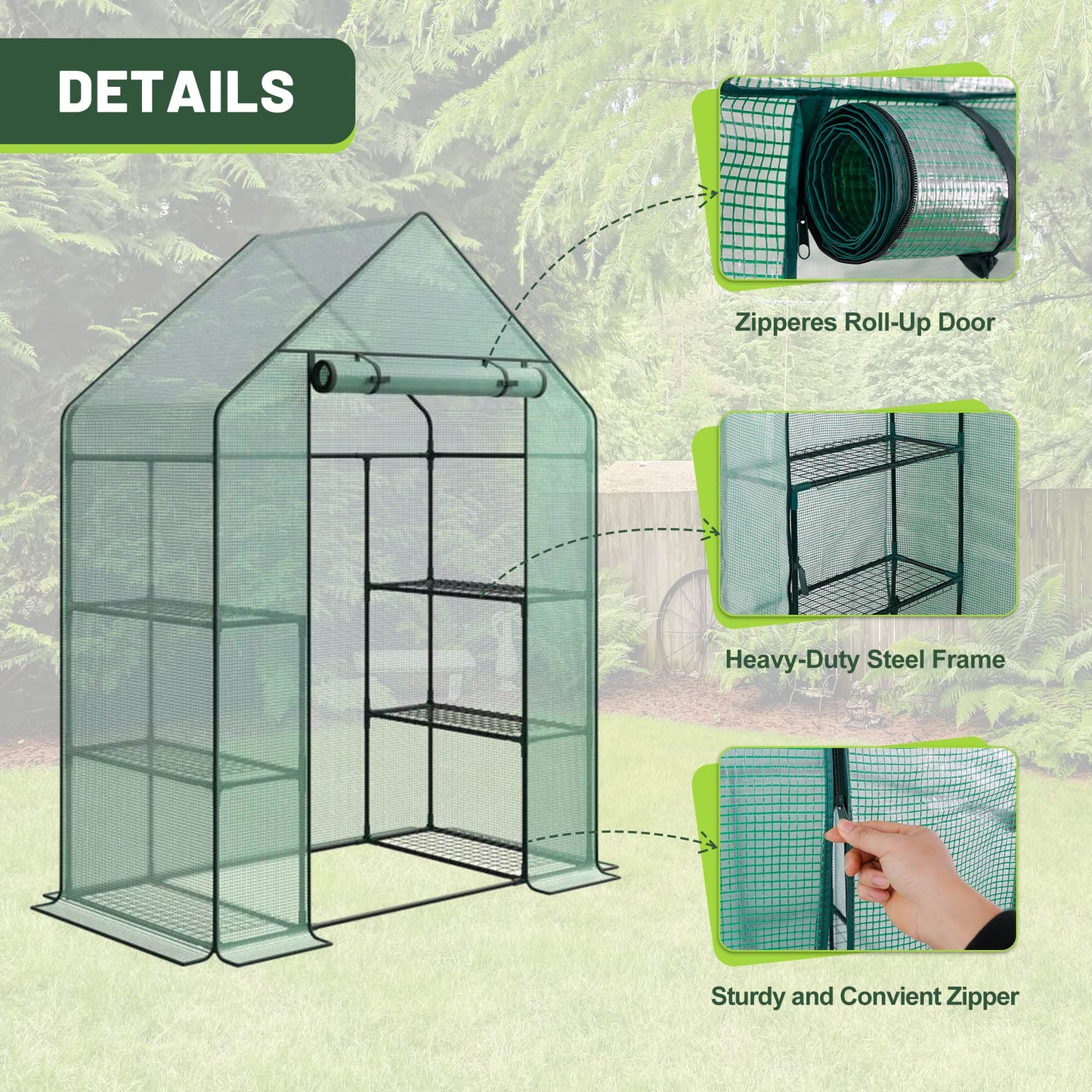 3 Tier 6 Shelves Mini Walk-in Greenhouse, 56 x 28 x 76 inch, Durable PE Cover Green House Kit with Anchors and Ropes, Outdoor Plant Gardening Hot House for Growing Vegetables, Flowers