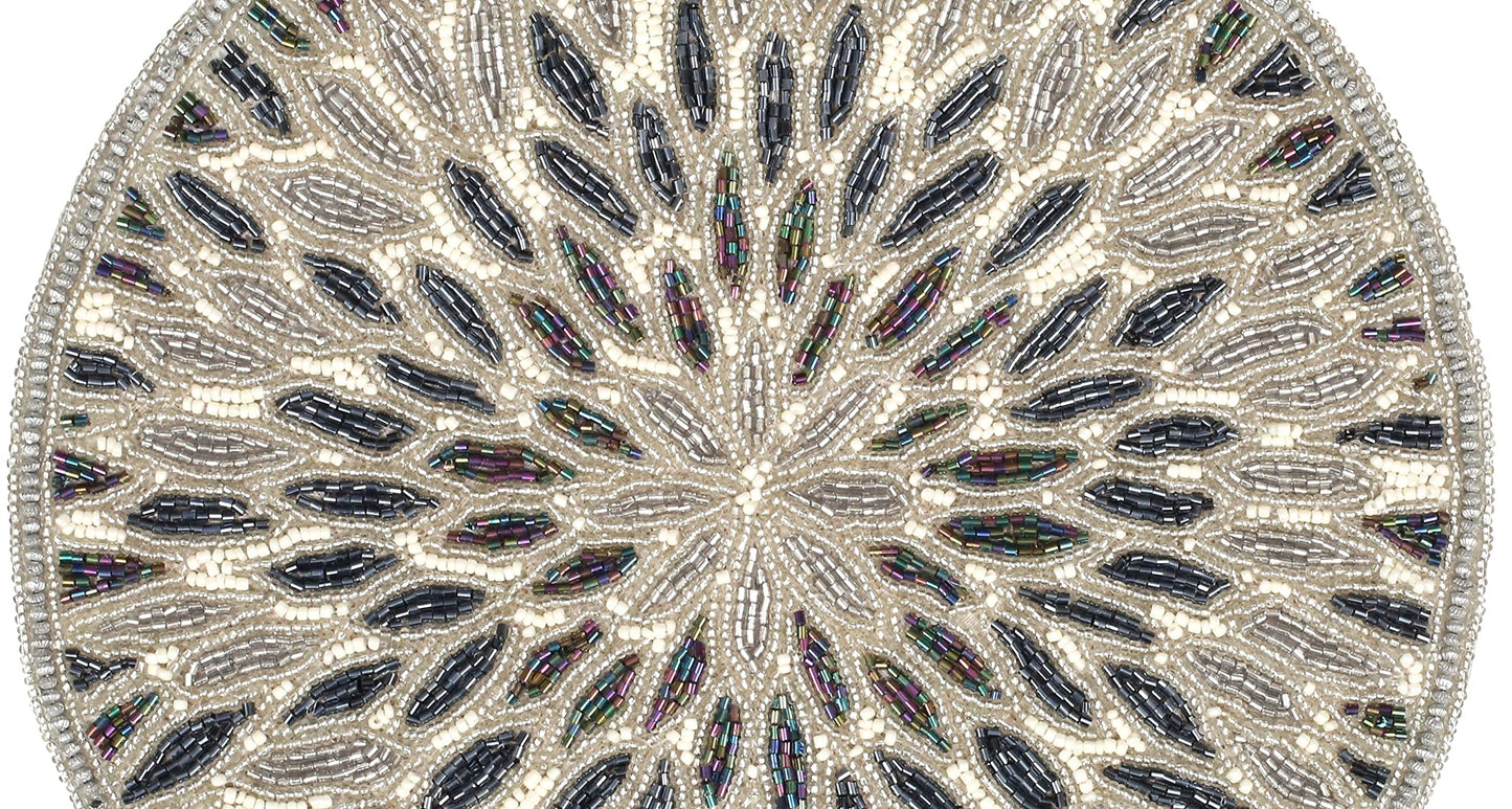 Beaded Charger 13" Round Floral Marigold - Silver Dark Grey Placemat for Dining Table, Holiday & Christmas