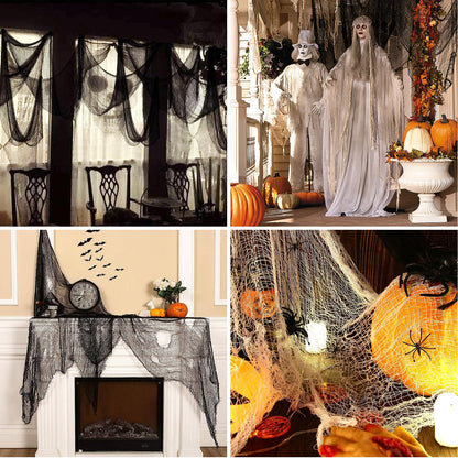 SHIYOUO 8 Pack Halloween Creepy Cloth, 30×72inch Spooky Fabric Clothes, Halloween Gauze Decoration for Haunted Houses, Party Supplies Indoor Outdoor- Black*4+White*4