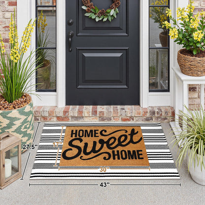 Black and White Striped Outdoor Rug, 27.5"x43" Cotton Modern Hand-Woven Reversible Front Porch Door Mat Welcome Layered Doormat Washable Doorway Carpet for Farmhouse Kitchen Laundry Room