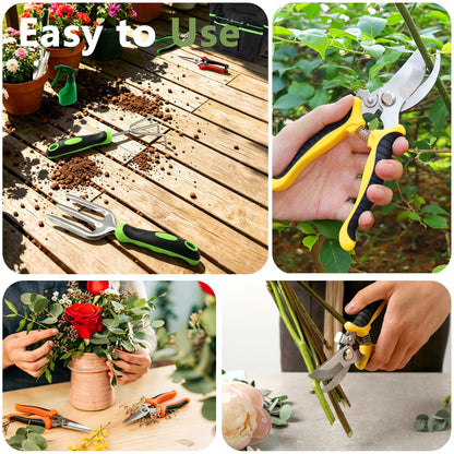 SHRJ 15Pcs Garden Tool Set Heavy Duty Stainless Steel Gardening Hand Tools with 5 Garden Shears Non-Slip Rubber Grip Spade Shovel Organizer Handbag Gardening Gifts for Family Friends