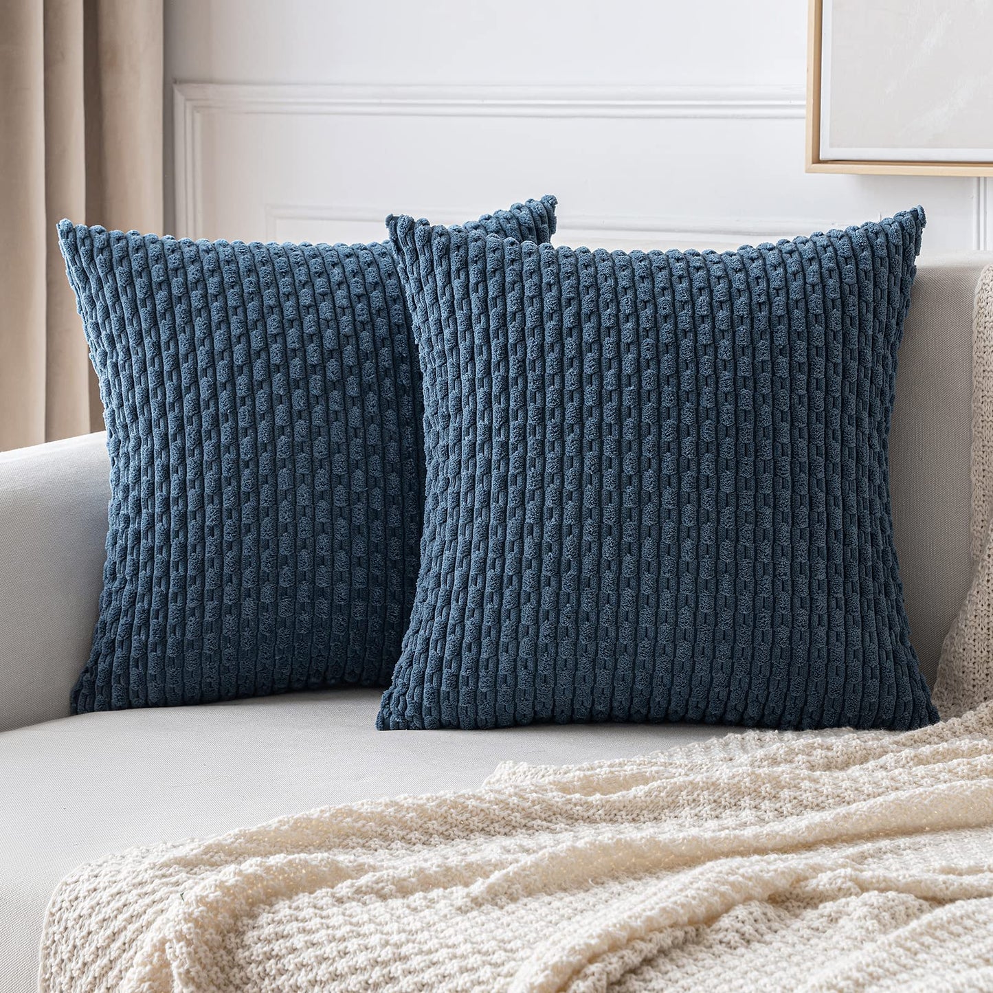 MIULEE Pack of 2 Decorative Throw Pillow Covers 18x18 Inch Soft Boho Striped Textured Corduroy Pillow Covers Modern Farmhouse Home Decor for Couch Bed Sofa Living Room Cream White