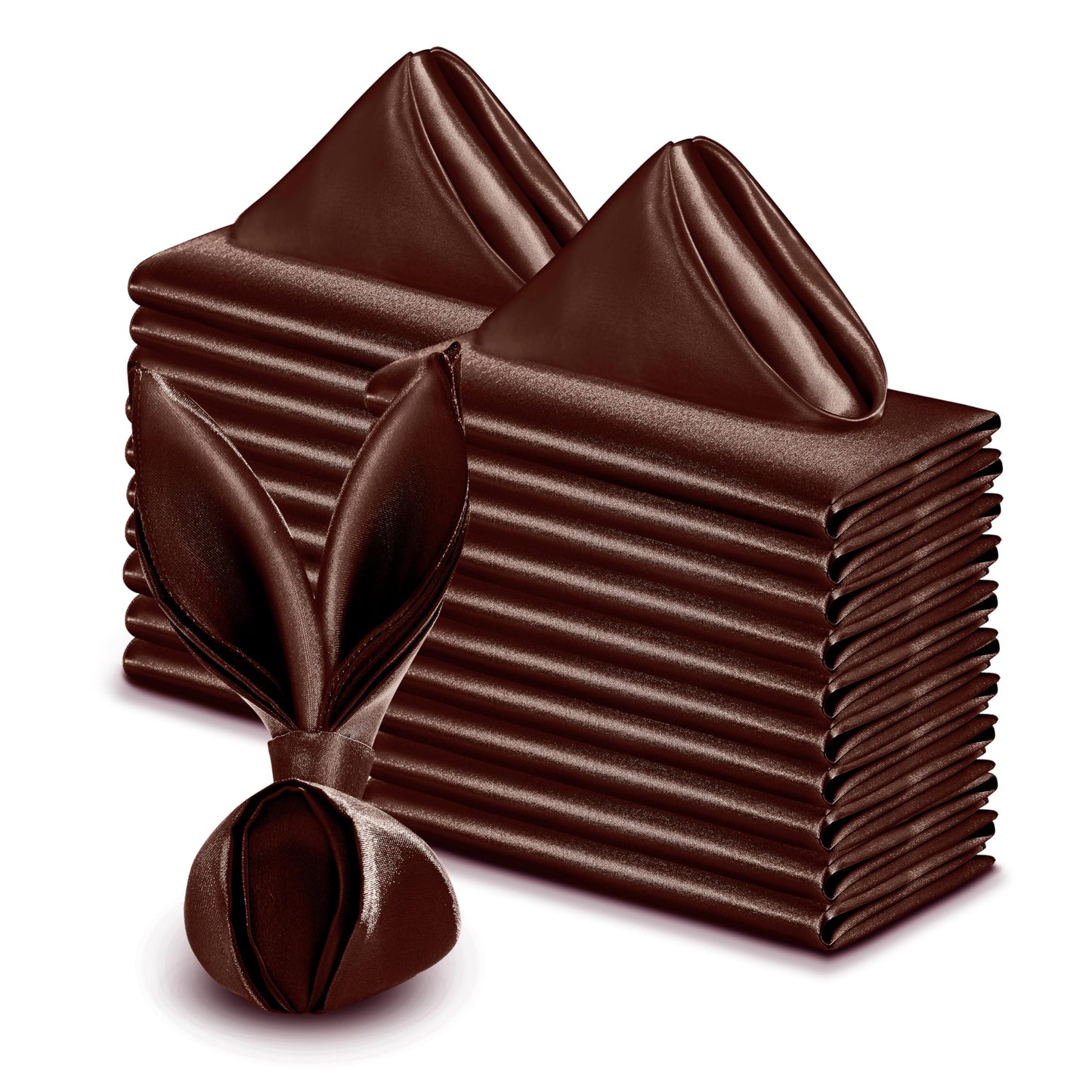 VACVELT 50 Pack Chocolate Brown Satin Napkins 20x20 Inch Wedding Decorative Dinner Square Table Napkins for Restaurant Graduation Party