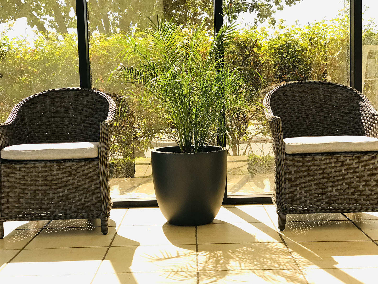 Kante 18 Inch Dia Round Concrete Planter, Indoor Outdoor Large Plant Pot with Drainage Hole and Rubber Plug for Home Patio Garden, Charcoal