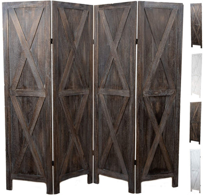 Premium Home 4-Panel Room Divider – Rustic Brown Barn Door, X Pattern Folding Privacy Screen, Partition Wall