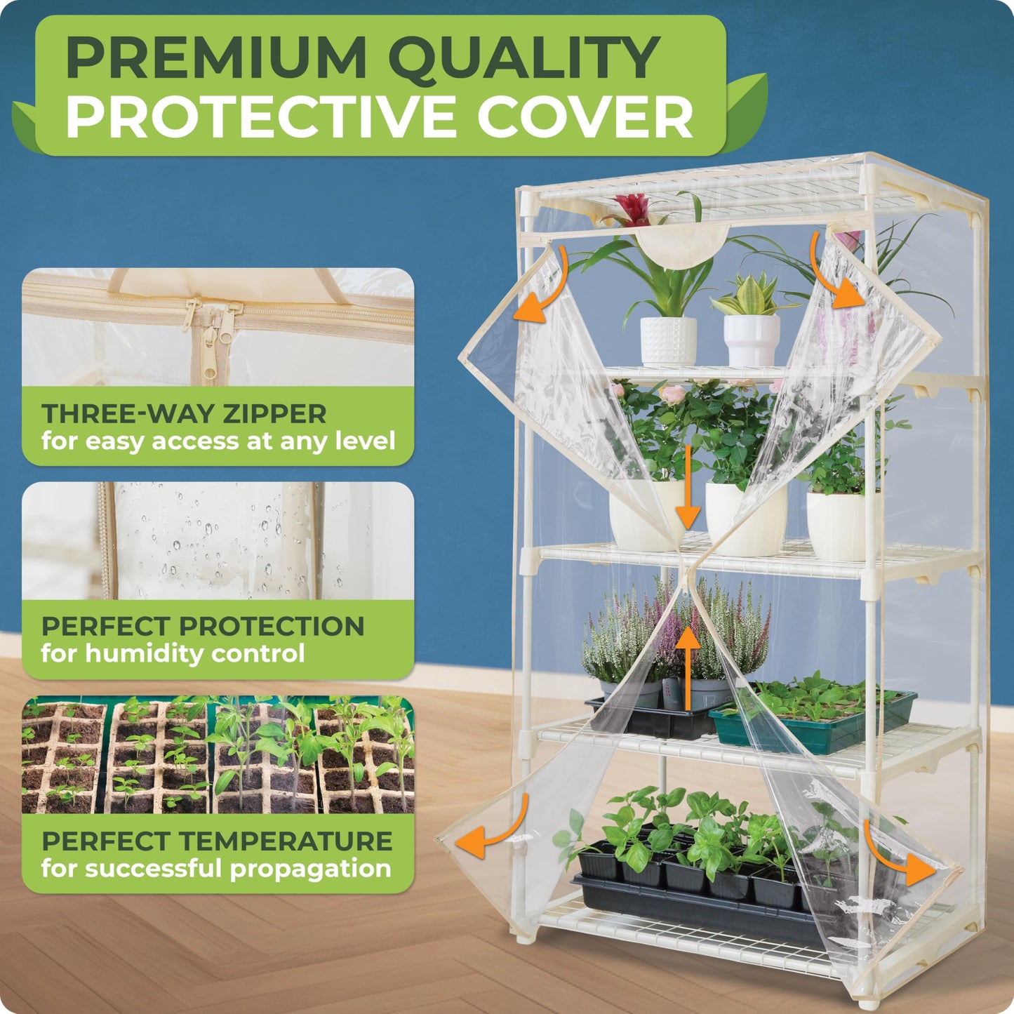 Carpathen Indoor Greenhouse with Grow Lights - 4 Tiers 27.2"L x 19.3"W x 54"H with 4 Dimmable 15W Full Spectrum LED Light Strips and 2 Gooseneck Clip-on Plant Lamp - Mini Greenhouse with Zip PVC Cover