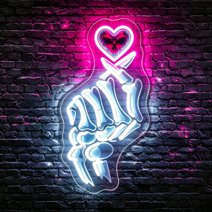 Whfobfe White&Pink Neon Sign Led Neon Lights Signs for Wall Decor USB Powered Led Signs for Room Decoration-Skeleton Finger Heart