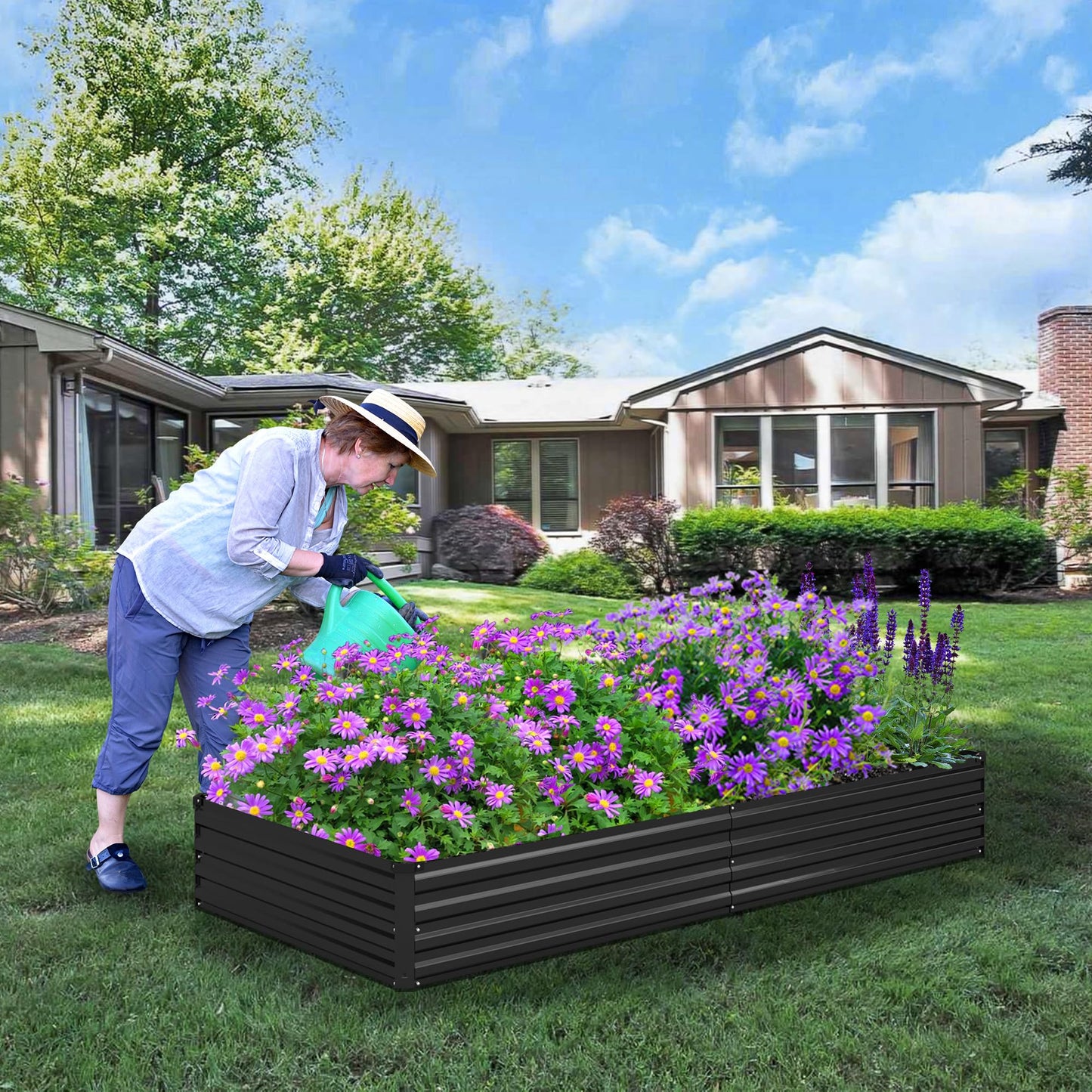 Foxlang 12x2x1ft(2 Pack) Galvanized Raised Garden Bed,Outdoor Planter Box Metal Patio Kit Planting Bed for Vegetables Flowers Herb,Black