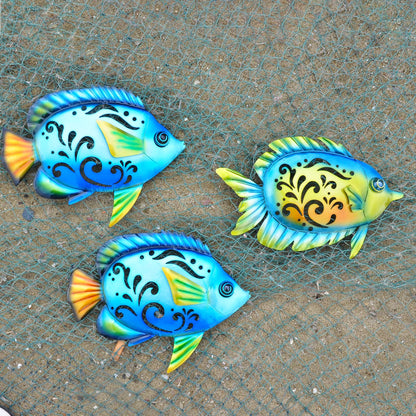 wotieuns Metal Fish Wall Decorative Wall Art Tropical Fish Sculpture Suitable for Outdoor Bathroom Swimming Pool Hanging Decorative Terrace Living Room Beach Coastal Navigation Decor