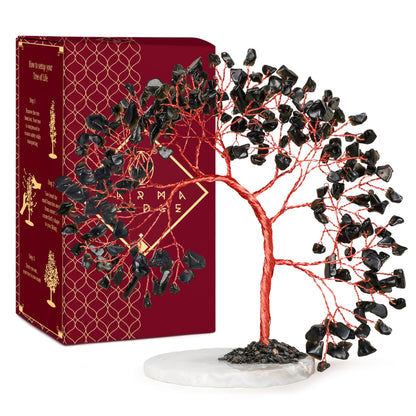 KARMAPLEDGE Crystal Tree of Life for Home, Office, Room, Wall Decor to Bring Money & Good Luck, Handmade Black Obsidian Healing Chakra Tree Unique Birthday Gifts for Women, Men, Mom & Dad