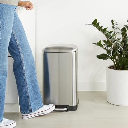 Amazon Basics Rectangular Small Trash Can with Soft-Close Step Pedal, Removable Inner Bucket, Hands-Free, Space-Saving, Smudge Resistant, 20l / 5.3 gallon, Nickel