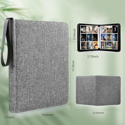 WOT I Trading Card Binder, 900 Pockets Collection Card Binder Sleeves with Polyester Fabric Cover&Zipper, Double Sided Pockets Card Holder Carry Card Case for Standard Size Cards - Grey