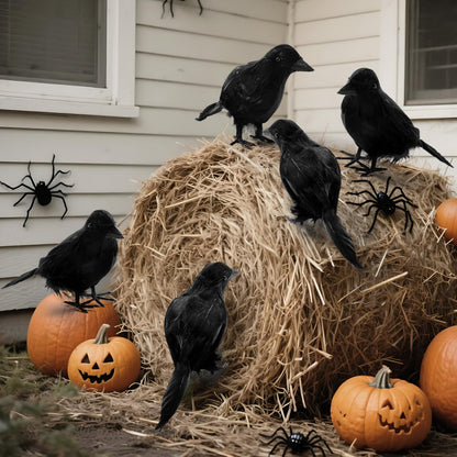 JOYIN Halloween Crow Raven 3Pcs Feather Bird, Black Prop Fake Birds Crows, Halloween Decorations for Haunted House Graveyard Cemetery Yard Table Party Favors