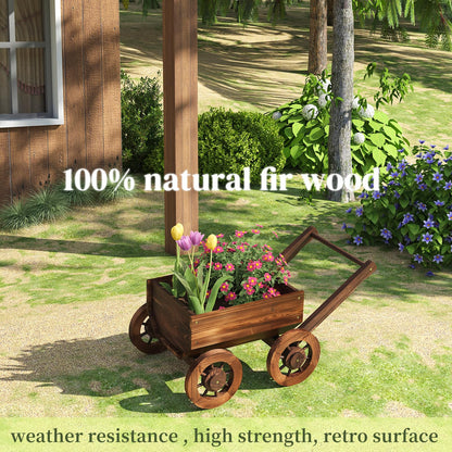 PULIJIA Wooden Wagon Planter Outdoor Garden Planter, Trolley Decoration Succulent Flower cart, Indoor Outdoor Backyard Balcon Decor cart with Wheels, Planter for Patio (HC-S)