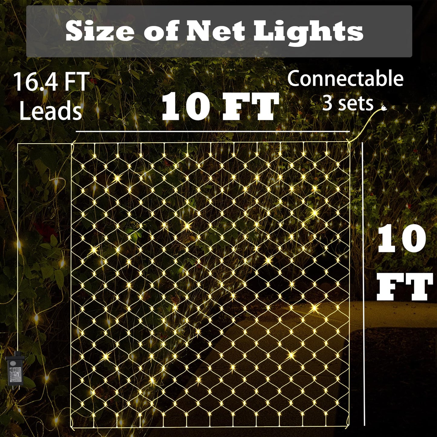 LED Net Lights, 270L 10×10 FT Outdoor Mesh Lights for patio, Pergolas