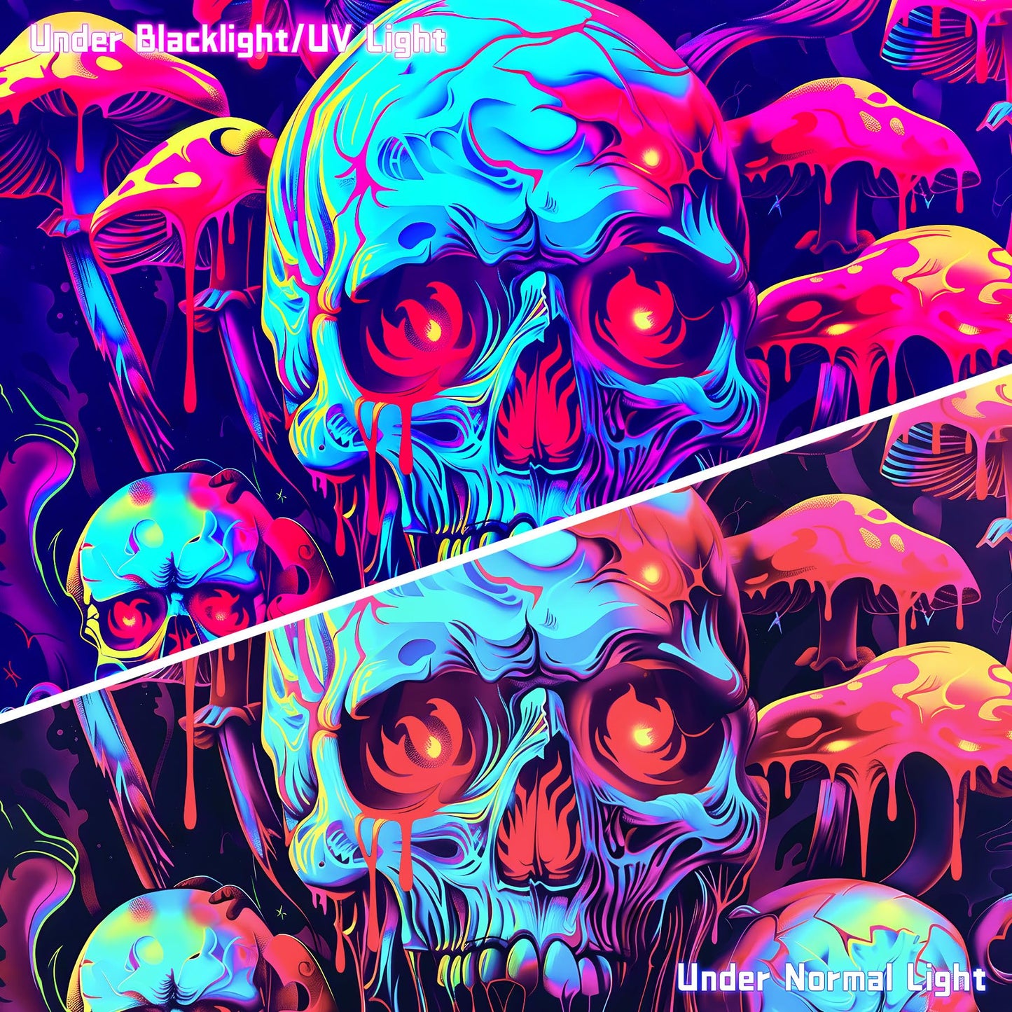 AOHMPT Blacklight Skeleton Tapestry - 79x59in UV Reactive Halloween Tapestry, Neon Melting Skulls Psychedelic Mushroom Wall Hanging, Trippy Glow in The Dark Aesthetic Room Decor for Bedroom