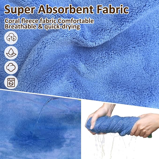 Soft Dog Bathrobe Fast Drying Dog Coat, Super Absorbent Dog Towels for After Bath, Microfiber Pet Robe Adjustable Collar & Belly Warm Keeping Dogs Coat for Pet Dogs & Cats (Blue, X-Large)