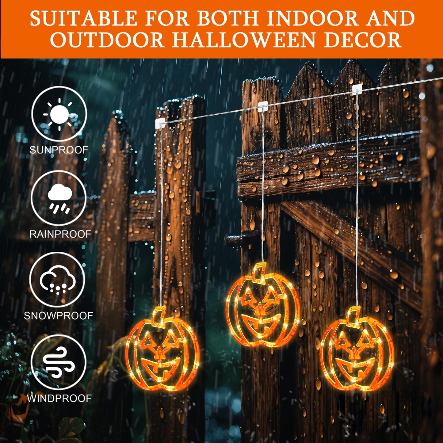 woohaha Halloween Window Lights,48LED 3 Pumpkin Curtain String Lights USB/Battery Operated,Hanging Light for Indoor Outdoor Bedroom,Room,Wall,Party,Holiday Decorations(Orange)