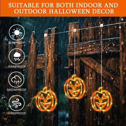 woohaha Halloween Window Lights,48LED 3 Pumpkin Curtain String Lights USB/Battery Operated,Hanging Light for Indoor Outdoor Bedroom,Room,Wall,Party,Holiday Decorations(Orange)
