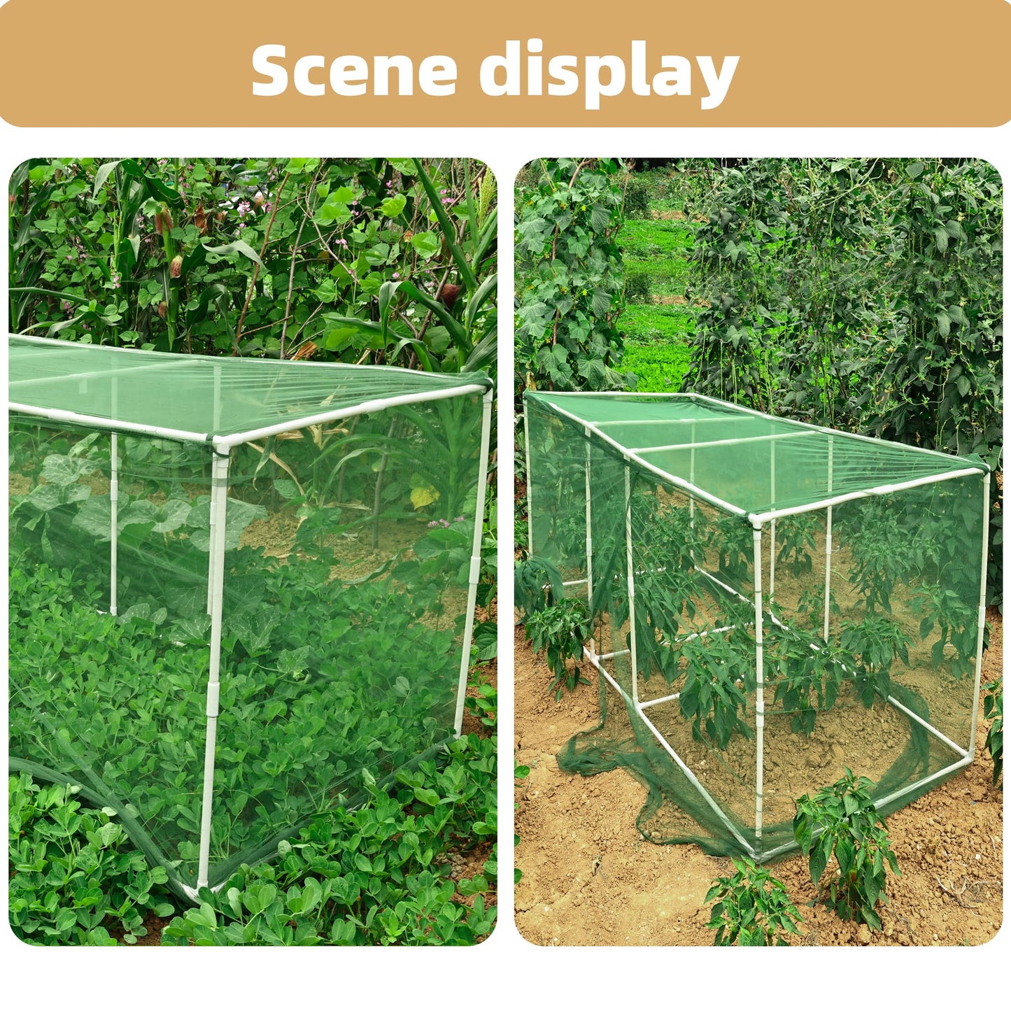warmfarm 72 * 33 * 30 in Detachable Crop Cages for Garden, Plant Protection Tent with Garden Netting for Vegetables Fruits Flowers,Mesh Plant Covers for Outdoors (Green)