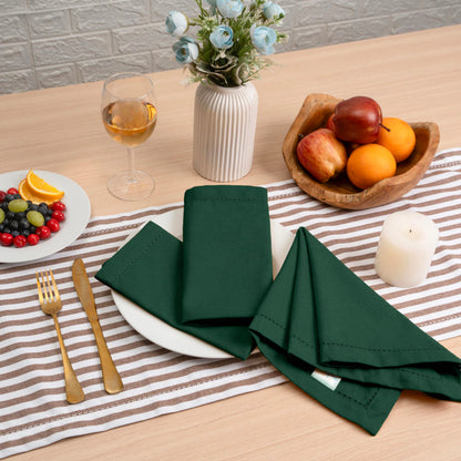 Blue Needles Set of 6 Hemstitch Linen Napkins 100% Cotton Forest Green Cloth Dinner Napkins 18x18 inches, Soft, Reusable, Absorbent, Washable, Ideal for Spring Summer Easter Parties & Everyday Use