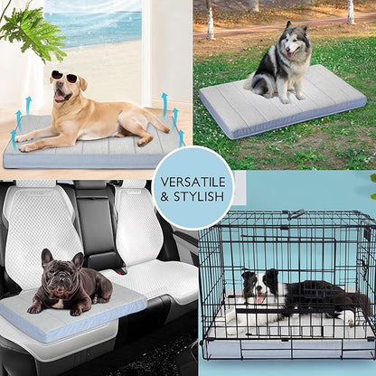 Cooling Dog Bed for Large Dogs - Orthopedic Pet Beds with Memory Foam, QMAX>0.5, Waterproof Removable Washable Cover for Hot Weather, Gery, 35" L x 23" W x 3" H
