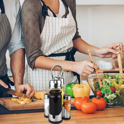 Salt and Pepper shakers, Oil and Vinegar Dispenser Set with Stainless Steel Holder (Salt & Pepper + Oil & Vinegar)