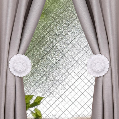 SUQIOME Set of 2 Blossom Window Drapery Vintage Curtain Adhesive Medallion Holdbacks Tiebacks, Wall Hook, Tassel Holder for Room (White)