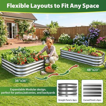 Galvanized Raised Garden Bed 3x3 ft, Heavy Duty Metal Planter Box for Vegetables, Flowers & Herbs, 12" Raised Outdoor Modular Gardening Bed, Above Ground Growing Container, Easy Assembly, Silver