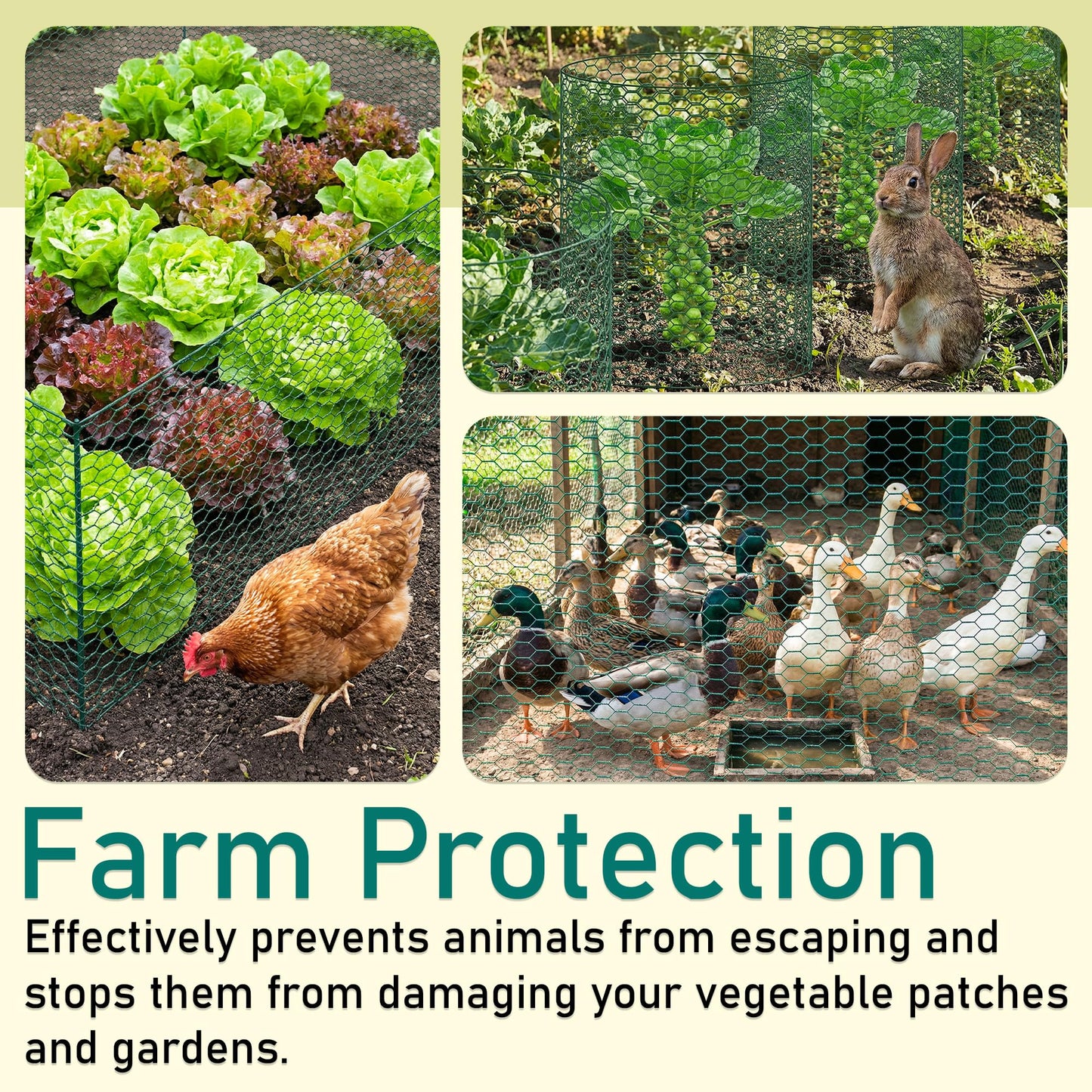 EcoBrisa 13.8x118" Plant Protectors from Animals, 2Roll Metal Mesh Plant Cages for Outdoor Plants Chicken Wire Cloche Wire Mesh for Garden Fence Kit with Ground Stakes & Nylon Tie,Gloves,Plier (Green)