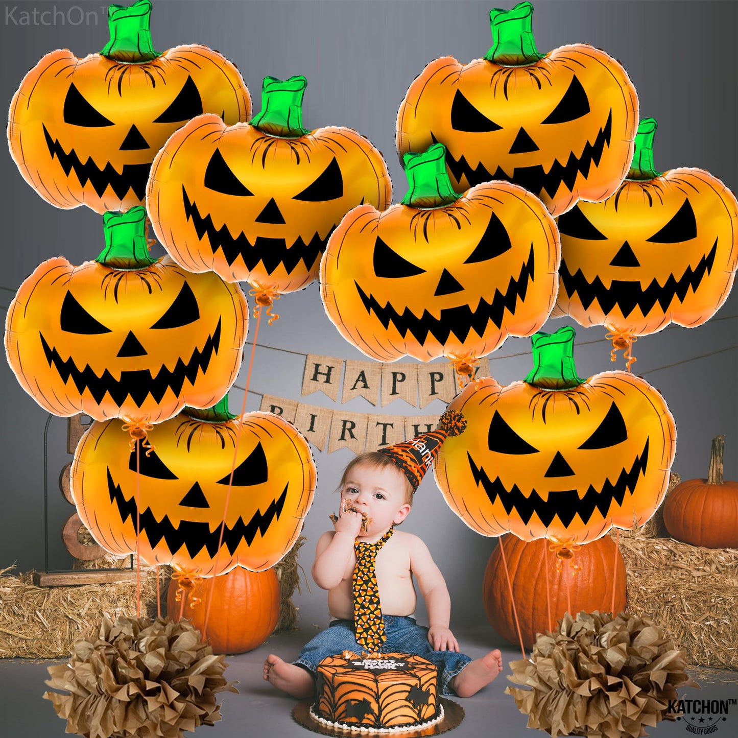 KatchOn, Scary Halloween Pumpkin Balloons -Large 30 Inch | halloween Balloons for scary decorations | Indoor Halloween Party Decorations | jack o lantern balloons | Summerween Party Decorations