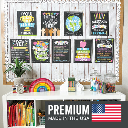 Hadley Designs Motivational Posters for Classroom Decor -9 Growth Mindset Classroom Posters Elementary, Positive Poster Middle School, Inspirational Wall Art, Chalkboard Teacher Bulletin Board Decor