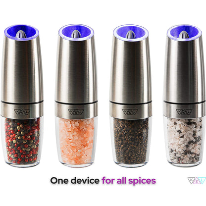 KSL Gravity Electric Salt and Pepper Grinder Set - Christmas Gift - Adjustable Motorized Electrical Powered Auto Shakers Holiday Kit - Automatic Power Mill - Automated Battery Electronic Crusher