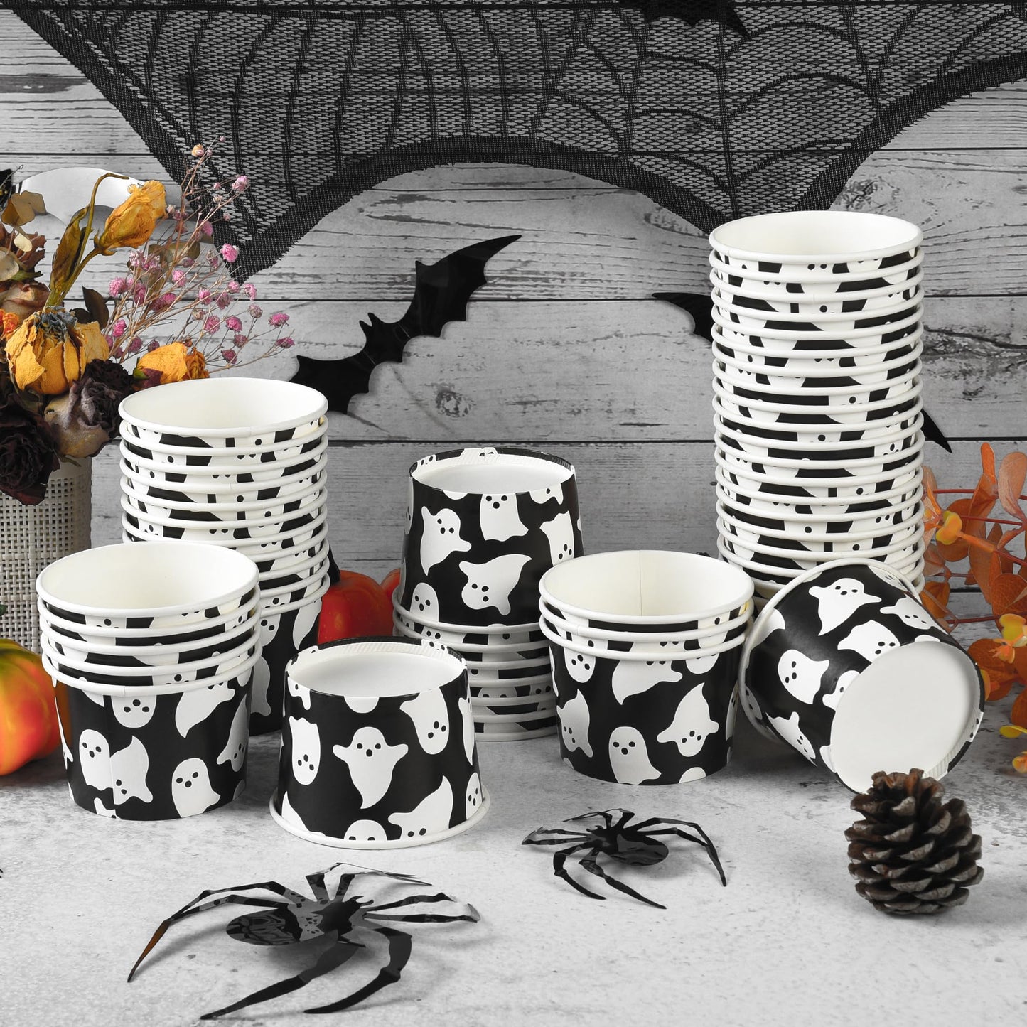 AimFun 50 Pcs Halloween Snack Cups Ghost Paper Treat Cups