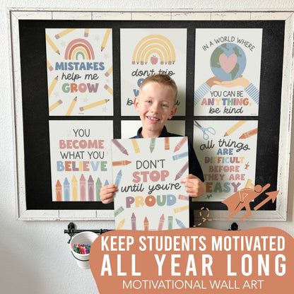 Hadley Designs Motivational Poster for Classroom Decor - 9 Growth Mindset Classroom Posters Elementary, Inspirational Wall Decor Middle School, Teacher Must Haves, Boho Bulletin Board Decorations