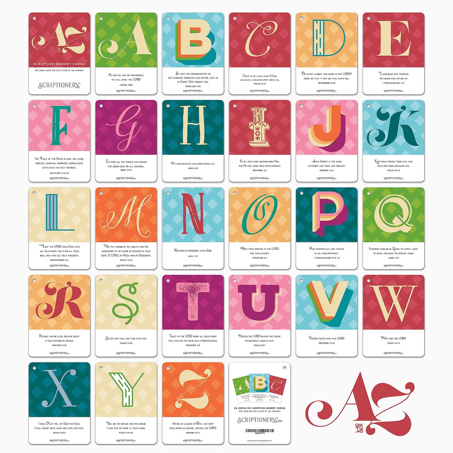 ABC Bible Verse Cards for Kids - Scripture Memory Flash Cards - Alphabet Bible Verses to Memorize A to Z - Christian Homeschool and Sunday School Gift - Scriptionery