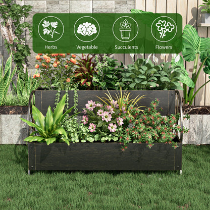 Athuiline Metal Wagon Planter Box, 2-Tier Outdoor Planter Raised Garden Beds with Wheels, Decorative Planter Boxes for Flowers Herbs Vegetables, Small Flower Cart for Patio, Balcony (Retro Gold)
