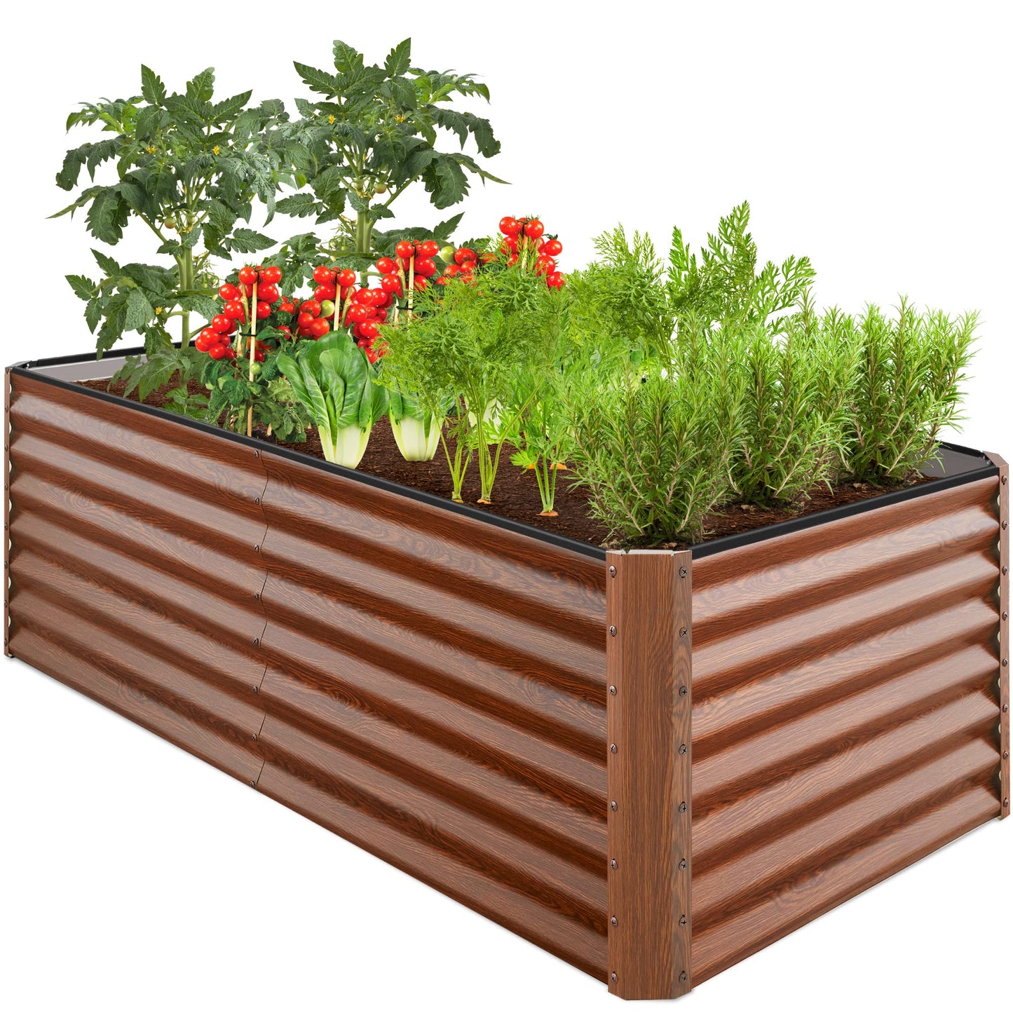 Best Choice Products 6x3x2ft Outdoor Metal Raised Garden Bed, Deep Root Box Planter for Vegetables, Flowers, Herbs, 269 Gallon Capacity, 100% Non Toxic Materials - Wood Grain