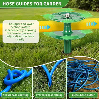 4 Pack 10 Inch Garden Hose Guide Stakes, Upgraded Reinforced Disc, Rotatable Double-Disk Sun Protection Heavy-Duty Plastic Stake, Hose Guard for Yard, Lawn & Flower Bed Landscaping(Green 4Pcs)