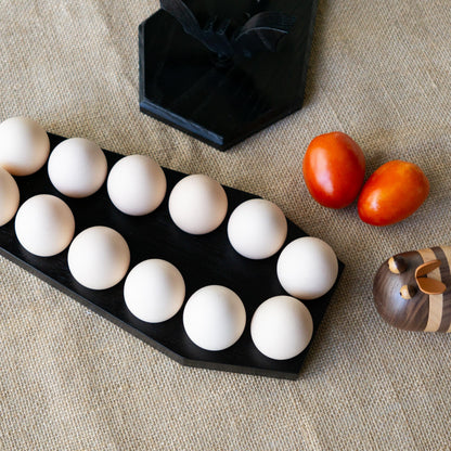 Spooky Gothic Coffin Egg Tray - Black Wooden Egg Holder for Soft Boiled Eggs - Unique Halloween Kitchen Decor - Ideal Gothic Kitchen Accessory - Perfect for Witchy, Haunted House Themes (12 eggs)
