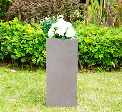 28" H Square Natural Concrete/Fiberglass Indoor Outdoor Modern Seamless Tall Planter