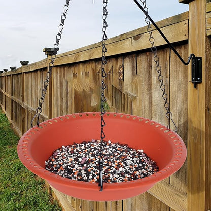 Hanging Bird Feeder Tray 12 inch with Drainage Holes Fit Most Seed, Bird-Feeder Hanging for Garden Yard Outside, Terracotta