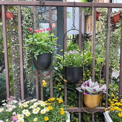 JUSUFU Metal Hanging Planters for Indoor and Outdoor Plants (Black)