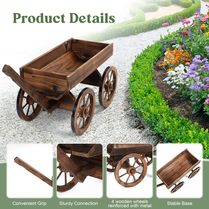 OIPRTGFJ Wood Wagon Planter for Outdoor Balcony Decor - Garden Rustic Wooden Flower Cart with Wheels for Outside Garden Decor Wheelbarrow Planter for Patio