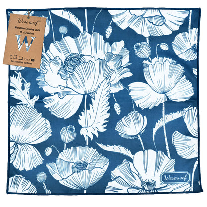 WESERWEF Design Microfiber Glasses Cleaning Cloth – Premium Cleaning Cloth for Eyeglasses, Screens, Tablets, Cameras & Lenses, 12" x 12", Ultra-Soft & Scratch-Free (Blue Poppies)
