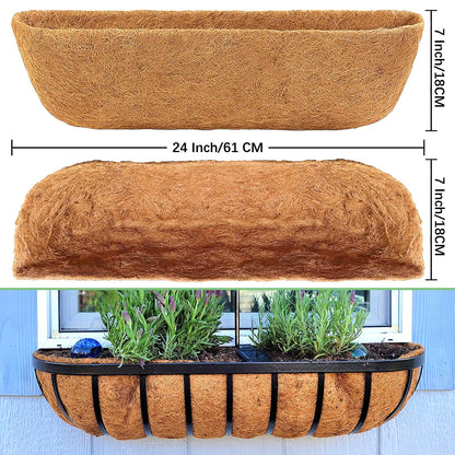 LCHUANG Coco Liners for Planters - 2 Pack 24 Inch Trough Coconut Liners for Planters, Window Box Coco Liners, 100% Natural Coconut Fiber Liners for Wall Hanging Basket, Window Box, Fence Baskets