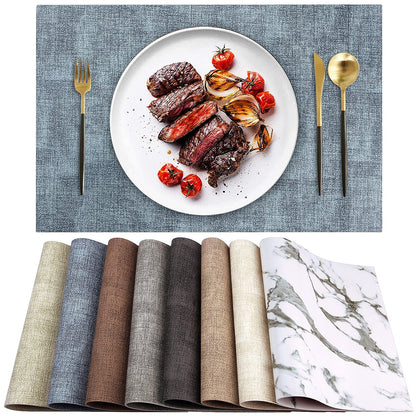 LANDVIEW Leather Heat Resistant Placemats Set of 6 Waterproof Wipeable Washable PU Table Mats,Easy to Clean Anti-Slip (6, Blue)