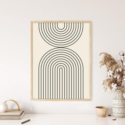 HAUS AND HUES Neutral Wall Art Prints for Wall Decor - Boho Art Wall Prints Modern, Abstract Geometric Print, Mid Century Art, 12x16 UNFRAMED (Black Semi Circles)