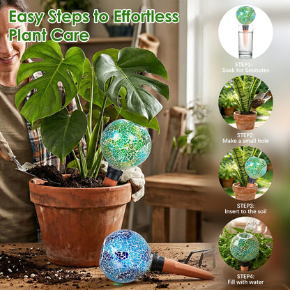 Chonsun Terracotta Watering Spikes Mosaic Plant Watering Globes for Outdoor Plants 2 Pack Automatic Plant Waterer Indoor for Pots Garden Office